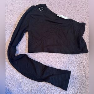 Emma & Sam black one shoulder top with ring detail